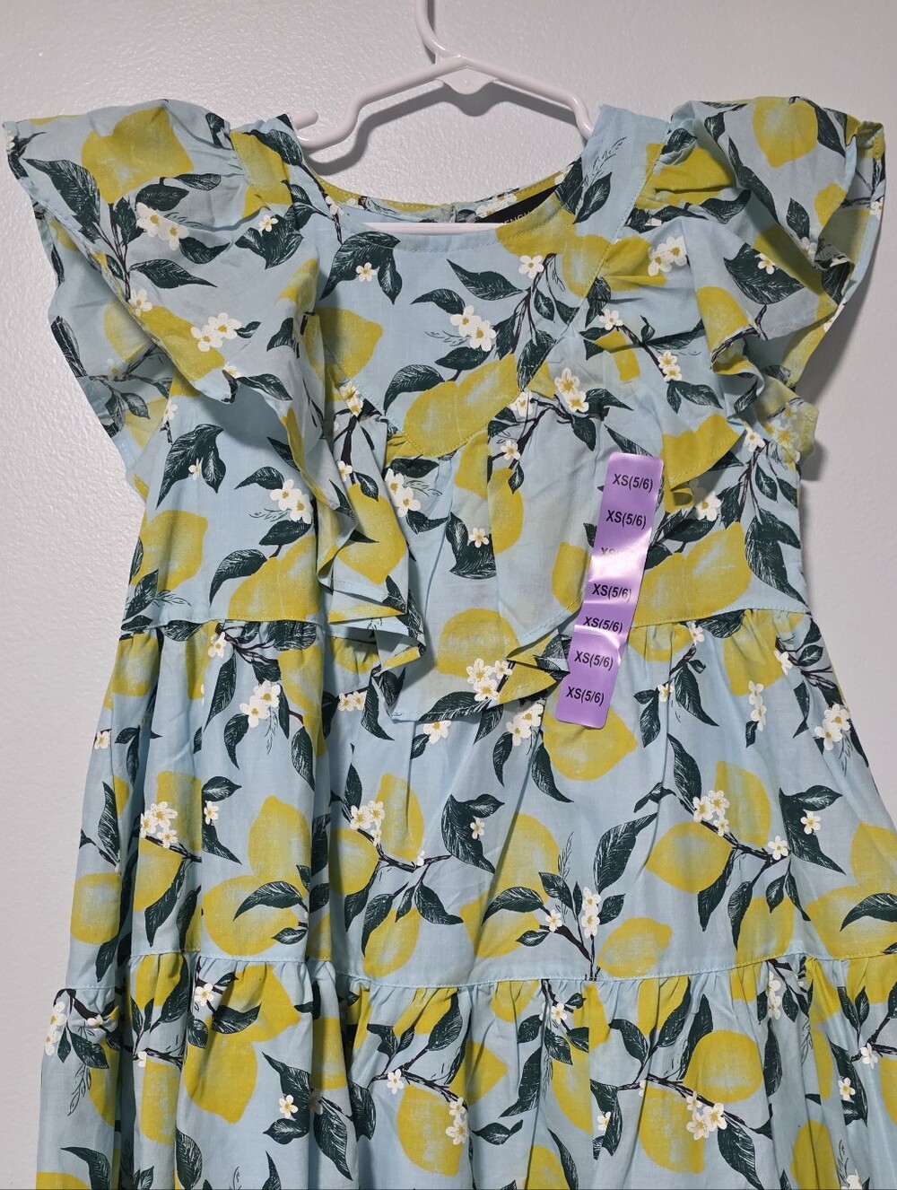 5/6 French Connection Girls Lemon Print Flutter Dress NWT - Yellow & Light Blue - Picture 2 of 9